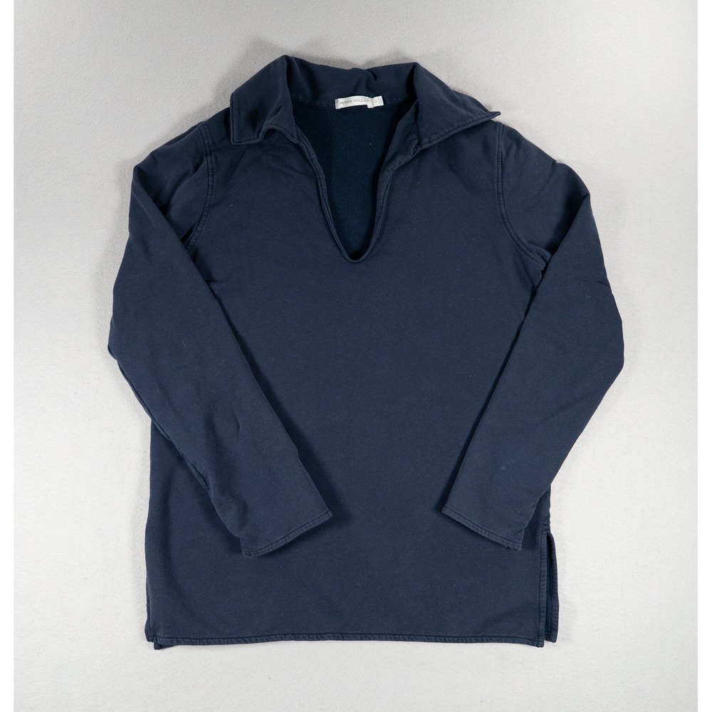 Peter Millar Womens Navy Blue Notch Neck Fleece Pullover Top Small Cotton Modal